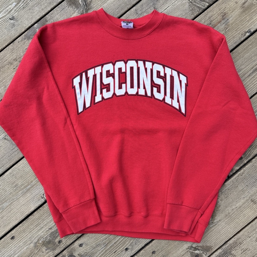 Vintage 90s Wisconsin Badgers Sweatshirt Red NCAA College Crewneck Large
